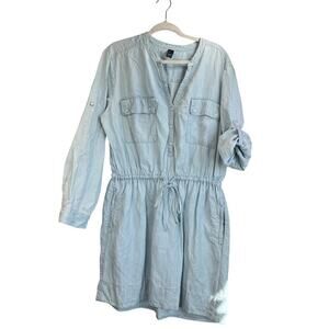 Gap Womens XL Bleached Indigo  Chambray Pockets Roll-up Sleeves Summer